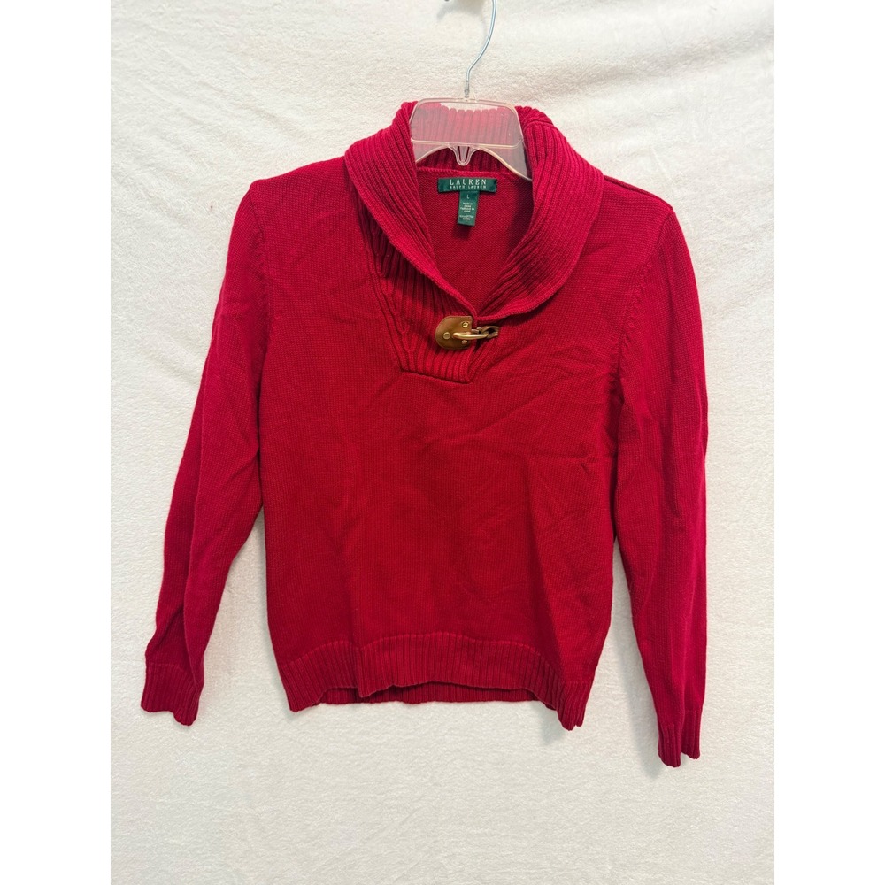 Lauren Ralph Lauren Red Cotton Shawl Collar Toggle Sweater Womens Large